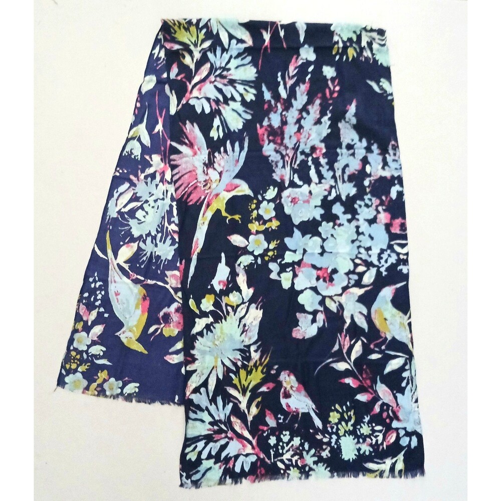 NEW Max Studio Floral Print Scarf/Wrap Dk Purple Lt Blue Pink Woven Rayon 20X76
